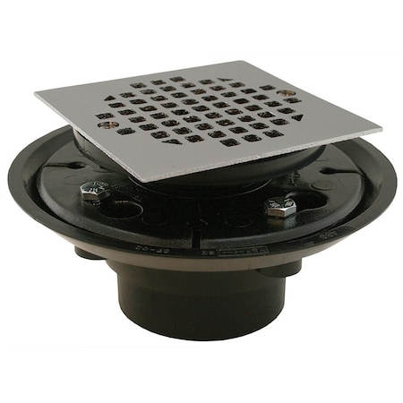 Jones Stephens 2in. x 3in. ABS Shower Drain with 2in. ABS Spud and 4in. Square Chrome Plated Cast Strainer D50334